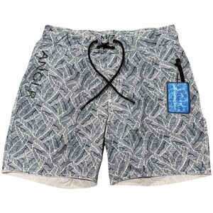 ANGLR MENS "PALM LEAF PRINT" SWIMSUIT Size XL NWT Navy Blue & White